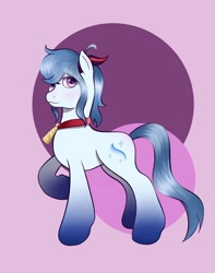 Size: 1500x1900 | Tagged: safe, artist:bubbleyfishey, goat, pony, abstract background, bell, ganyu (genshin impact), looking at you, ponified, simple background, solo