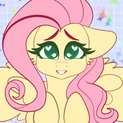 Size: 2048x2048 | Tagged: safe, artist:sunburst1ng, fluttershy, pegasus, pony, g4, cute, female, grin, heart, heart eyes, high res, looking at you, shyabetes, smiling, solo, wingding eyes