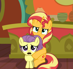 Size: 6012x5664 | Tagged: safe, artist:emeraldblast63, lily pad (g4), sunset shimmer, earth pony, pony, unicorn, comic:the tale of two sunsets, g4, 5-year-old, duo, equestria girls ponified, female, filly, foal, mare, ponified, story included