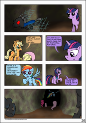 Size: 1600x2283 | Tagged: safe, artist:thunderelemental, applejack, fluttershy, pinkie pie, rainbow dash, twilight sparkle, changeling, pegasus, pony, unicorn, comic:swarm rising, g4, butt, comic, disguise, disguised changeling, heart, heart eyes, plot, speech bubble, wingding eyes