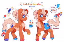 Size: 2048x1363 | Tagged: safe, artist:cocopudu, oc, oc only, oc:snickerdoodle (cocopudu), earth pony, pony, :p, braces, cloven hooves, simple background, tongue out, white background