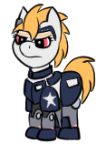 Size: 117x158 | Tagged: safe, artist:gray star, part of a set, oc, oc:jump cannon, cyborg, earth pony, pony, the sunjackers, armor, cyberpunk, female, gray's tiny pony set, grumpy, mare, simple background, transparent background