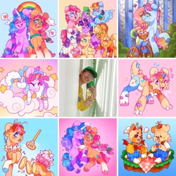 Size: 4091x4096 | Tagged: safe, artist:cocopudu, applejack, fluttershy, izzy moonbow, pinkie pie, rainbow dash, rarity, sunny starscout, twilight sparkle, oc, alicorn, earth pony, human, pegasus, pony, unicorn, g5, art vs artist, cloven hooves, irl, irl human, mane six, mane stripe sunny, photo, twilight sparkle (alicorn)