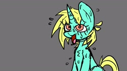 Size: 1920x1080 | Tagged: safe, artist:biscotti5000, oc, oc only, pony, unicorn, female, gray background, horn, simple background, solo, sweat, unicorn oc