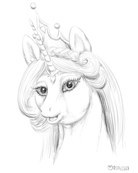 Size: 1200x1511 | Tagged: safe, artist:soobel, princess amore, pony, g4, bust, chubby, monochrome, portrait