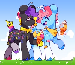 Size: 2740x2367 | Tagged: safe, artist:cocopudu, oc, oc only, earth pony, pony, unicorn, cloven hooves, duo, food, high res, ice cream, ice cream cone