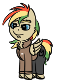 Size: 118x171 | Tagged: safe, artist:gray star, part of a set, oc, oc:rainbow code, pegasus, pony, the sunjackers, clothes, cyberpunk, gray's tiny pony set, jacket, male, pants, simple background, stallion, transparent background