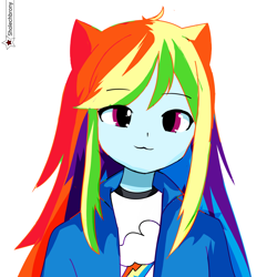 Size: 2000x2000 | Tagged: safe, artist:sholechbrony, rainbow dash, human, equestria girls, g4, :3, bust, eared humanization, female, high res, humanized, portrait, signature, simple background, solo, white background