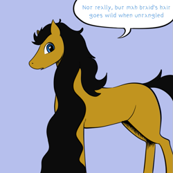 Size: 659x659 | Tagged: safe, artist:darkhestur, oc, oc:dark, pony, long mane, looking at you, simple background, solo, speech bubble, wavy mane