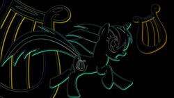 Size: 1920x1080 | Tagged: safe, artist:uxyd, lyra heartstrings, pony, unicorn, g4, black background, cutie mark, female, mare, neon, open mouth, running, simple background, solo, wallpaper