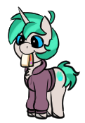Size: 121x174 | Tagged: safe, artist:gray star, part of a set, oc, oc:fluoride sting, pony, unicorn, clothes, female, food, gray's tiny pony set, hoodie, mare, sandwich, simple background, transparent background