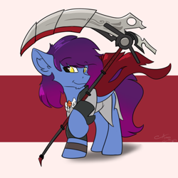 Size: 2000x2000 | Tagged: safe, artist:aurorafang, oc, oc only, pegasus, pony, cape, clothes, cosplay, costume, high res, male, pegasus oc, rwby, scythe, stallion, weapon