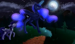 Size: 4096x2375 | Tagged: safe, artist:rcdesenhista, princess luna, oc, alicorn, bat pony, pony, g4, bat pony oc, duo