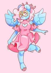 Size: 2281x3238 | Tagged: safe, artist:cocopudu, oc, oc only, deer, deer pony, original species, peryton, anthro, boob window, clothes, cloven hooves, dress, heart shaped boob window, high res, pink background, simple background, solo
