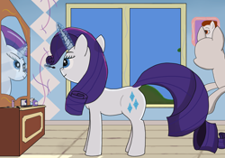 Size: 2718x1906 | Tagged: safe, artist:raritymylove, derpibooru exclusive, rarity, pony, unicorn, g4, female, magic, makeup, mannequin, mare, mascara, mirror, reflection