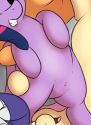 Size: 594x817 | Tagged: safe, artist:fearingfun, edit, fluttershy, rarity, twilight sparkle, alicorn, pony, g4, belly, cropped, pictures of bellies, smiling, solo focus, twilight sparkle (alicorn)