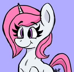 Size: 988x960 | Tagged: safe, artist:biscotti5000, oc, oc only, pony, unicorn, blue background, bust, female, horn, simple background, solo, unicorn oc