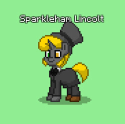 Size: 823x817 | Tagged: safe, oc, oc only, oc:sparkleham lincolt, pony, abraham lincoln, american civil war, bowtie, clothes, green background, hat, heterochromia, sideburns, simple background, solo, top hat