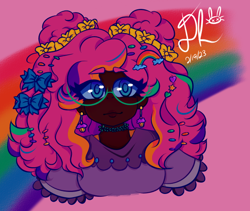 Size: 616x520 | Tagged: safe, artist:hopefulbiscuitz, pinkie pie, human, g4, alternate hairstyle, dark skin, female, humanized, solo