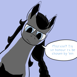 Size: 659x659 | Tagged: safe, artist:darkhestur, pony, braid, looking at you, monochrome, solo, speech bubble, staring down