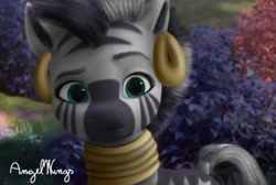 Size: 529x355 | Tagged: safe, artist:angelwingsmlpfim, edit, edited screencap, screencap, zecora, zebra, g4, g5, my little pony: a new generation, confused, ear piercing, earring, female, frown, g4 to g5, generation leap, i can't believe it's not hasbro studios, jewelry, piercing, solo