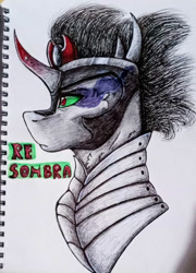 Size: 758x1054 | Tagged: safe, artist:angelwingsmlpfim, king sombra, pony, unicorn, g4, bust, profile, solo, traditional art