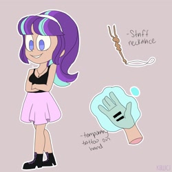 Size: 2048x2048 | Tagged: safe, artist:itssummerok, starlight glimmer, human, g4, clothes, female, glowing hands, high res, humanized, simple background, skirt, solo, staff, staff of sameness