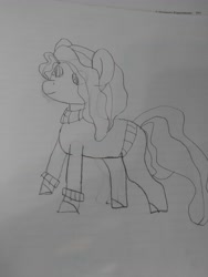 Size: 4608x3456 | Tagged: safe, artist:acid flask, oc, oc only, earth pony, pony, 2d, art dump, clothes, drawing, earth pony oc, female, happy, long tail, looking forward, mare, paper, sketch, sketch dump, sketchbook, smiling, sweater, tail, traditional art