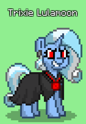 Size: 564x804 | Tagged: safe, trixie, pony, pony town, g4, alicorn amulet, cape, clothes, green background, red eyes, simple background, solo