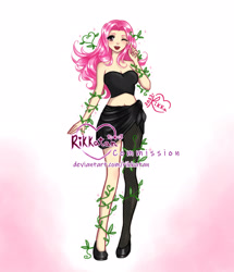 Size: 1920x2230 | Tagged: safe, artist:rikkatan, idw, fluttershy, human, g4, ponies of dark water, bare shoulders, female, humanized, poison ivyshy, sleeveless, solo, strapless