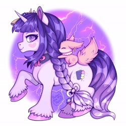 Size: 2048x2048 | Tagged: safe, artist:chocchippony, fox, pony, unicorn, heart, heart eyes, high res, ponified, raiden shogun (genshin impact), wingding eyes, yae miko (genshin impact)