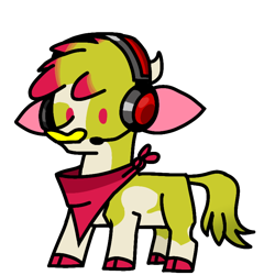 Size: 770x770 | Tagged: safe, artist:nonameorous, oc, oc only, cow, them's fightin' herds, bandana, cloven hooves, community related, dot eyes, headset, horn, no mouth, simple background, solo, standing, transparent background