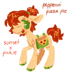 Size: 484x533 | Tagged: safe, artist:peaceandlove26, oc, oc only, oc:pepperoni pizza pie, earth pony, pony, g4, magical lesbian spawn, next generation, offspring, parent:pinkie pie, parent:sunset shimmer, parents:sunsetpie, simple background, solo, white background