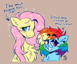 Size: 2685x2244 | Tagged: safe, artist:yumkandie, fluttershy, rainbow dash, pegasus, pony, g4, chest fluff, cute, cute little fangs, duo, ear fluff, ear piercing, earring, eyebrows, eyebrows visible through hair, eyelashes, fangs, female, freckles, freckleshy, high res, jewelry, lesbian, mare, meme, nose piercing, piercing, ship:flutterdash, shipping, simple background, smiling, smoldash, tallershy, wings