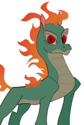 Size: 654x972 | Tagged: safe, artist:nonameorous, tianhuo (tfh), dragon, hybrid, longma, them's fightin' herds, community related, looking at you, mane of fire, simple background, smiling, solo, standing, white background