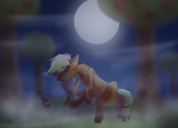 Size: 2000x1436 | Tagged: safe, artist:sunburst1ng, applejack, earth pony, pony, g4, apple, crying, female, food, night, solo, zap apple