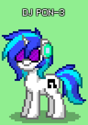 Size: 576x816 | Tagged: safe, dj pon-3, vinyl scratch, pony, unicorn, pony town, g4, glasses, green background, headphones, simple background, solo