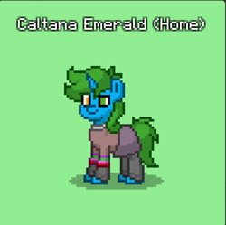 Size: 838x836 | Tagged: safe, oc, oc only, oc:caltana emerald, pony, unicorn, clothes, green background, heterochromia, horn, simple background, skirt, solo, unicorn oc