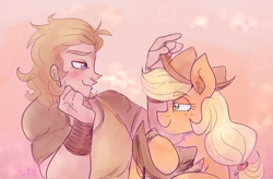 Size: 1491x977 | Tagged: safe, artist:mimiporcellini, applejack, earth pony, human, g4, crossover, crossover shipping, hol horse, holjack, human male, interspecies, jojo's bizarre adventure, male, shipping, story included