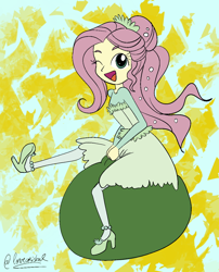 Size: 908x1121 | Tagged: safe, artist:lovylovecristal, fluttershy, human, equestria girls, g4, my little pony equestria girls: better together, so much more to me, clothes, dress, space hopper