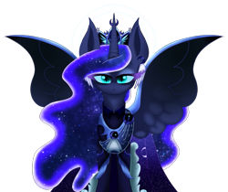 Size: 665x558 | Tagged: safe, artist:harmonicdreemur1308, princess luna, alicorn, pony, g4, ethereal mane, eyelashes, female, mare, peytral, solo, spread wings, starry mane, wings