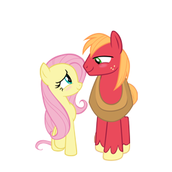 Size: 2250x2250 | Tagged: safe, anonymous artist, big macintosh, fluttershy, earth pony, pegasus, pony, g4, the perfect pear, bedroom eyes, blushing, duo, female, high res, lidded eyes, looking at each other, looking at someone, male, mare, ship:fluttermac, shipping, simple background, smiling, smiling at each other, stallion, straight, transparent background, vector, walking