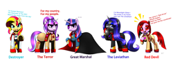 Size: 6719x2385 | Tagged: safe, artist:questionmarkdragon, starlight glimmer, sunset shimmer, twilight sparkle, oc, gynoid, pony, robot, robot pony, unicorn, g4, clothes, dress, female, horn, mare, simple background, unicorn oc, uniform, white background