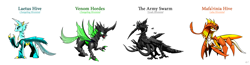 Size: 5376x1392 | Tagged: safe, artist:questionmarkdragon, oc, oc only, changeling, changeling oc, green changeling, orange changeling, simple background, story included, white background