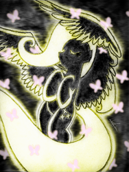 Size: 1440x1920 | Tagged: safe, artist:wojtek-ツ, fluttershy, butterfly, pegasus, pony, g4, floating, fluttershy day, glowing, pencil drawing, photoshop elements, reference used, simple background, solo, spread wings, traditional art, wings