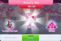 Size: 1266x858 | Tagged: safe, gameloft, snuzzle, earth pony, pony, g1, g4, my little pony: magic princess, bow, bundle, costs real money, english, female, gem, mannequin, mare, mobile game, numbers, sale, solo, tail, tail bow, text, wig