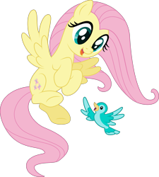 Size: 3148x3499 | Tagged: safe, artist:starcollider, fluttershy, bird, pegasus, pony, g4, .svg available, cute, duo, female, flying, high res, looking at each other, looking at someone, mare, open mouth, shyabetes, simple background, spread wings, svg, transparent background, vector, windswept mane, wings