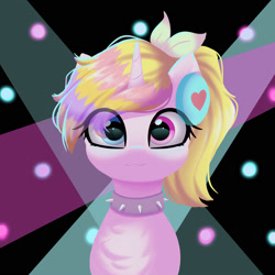 Size: 2000x2000 | Tagged: safe, artist:one4pony, oc, oc only, pony, unicorn, choker, heterochromia, high res, horn, lights, solo, spiked choker, stage light, unicorn oc