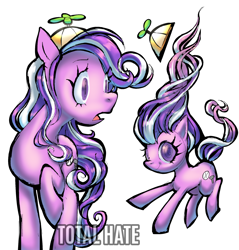 Size: 1974x2068 | Tagged: safe, artist:total hate, screwball, earth pony, pony, g4, cute, female, hat, propeller hat, purple eyes, purple mane, screwbetes, signature, simple background, solo, swirly eyes, watermark, white background