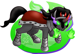 Size: 1508x1090 | Tagged: safe, artist:scorpiogustavo, king sombra, pony, unicorn, g4, commission, commissioner:reversalmushroom, frown, glowing, glowing eyes, male, signature, simple background, solo, sombra eyes, stallion, teeth, transparent background
